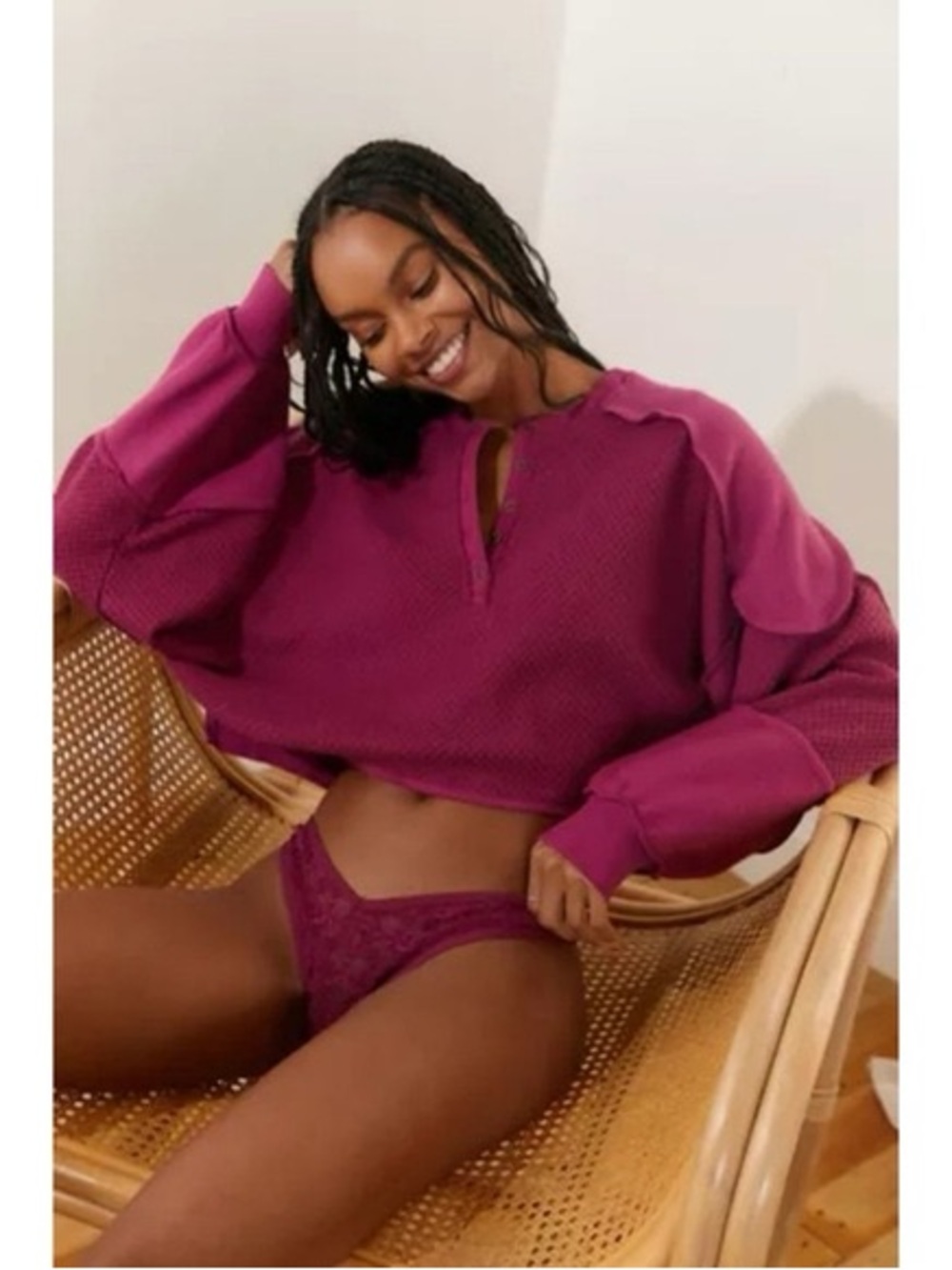 Urban Outfitters Out From Under Mel Cozy Pieced Henley Crop Top